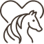 A stylized horse silhouette with a heart shape.